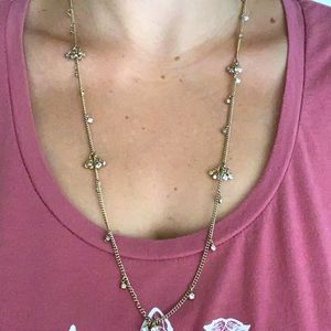 Ann Taylor long gold tone necklace with small crystals